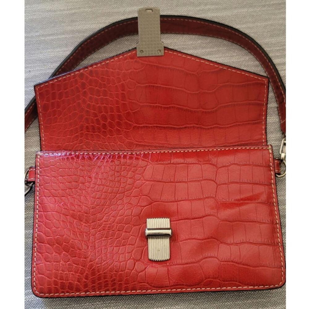 Vintage Lodis Los Angeles Crocodile Embossed Leather Small Cherry Red Handbag - Picture 3 of 8